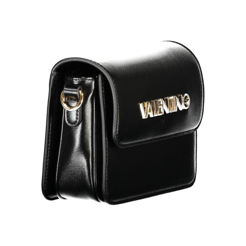 Black polyurethane structured crossbody bag with gold Valentino logo