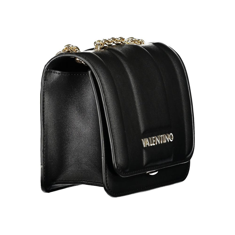 Black quilted polyurethane shoulder bag with gold chain strap and Valentino logo