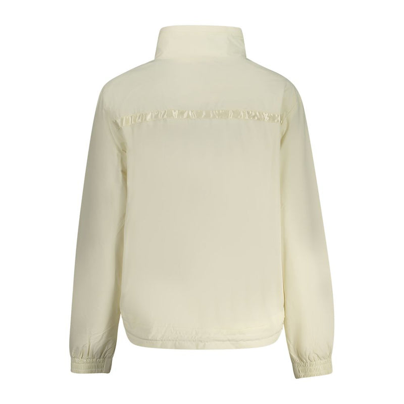 White nylon women's zip-up jacket with stand collar and long sleeves