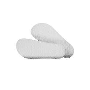 Bottom view of white polyurethane Fila women’s slippers showing a textured, zigzag tread pattern.