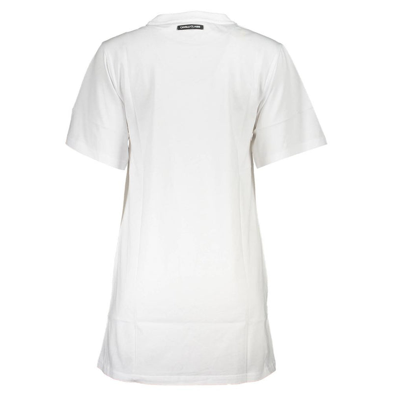 White cotton short-sleeve women's dress viewed from the back