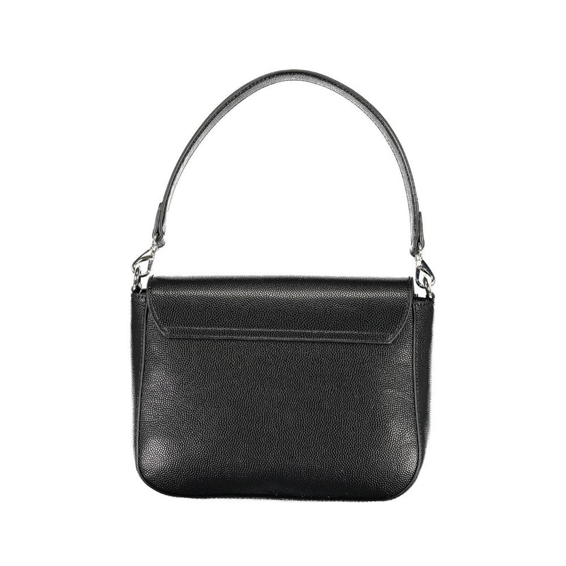Black textured polyurethane women's shoulder bag with a short strap