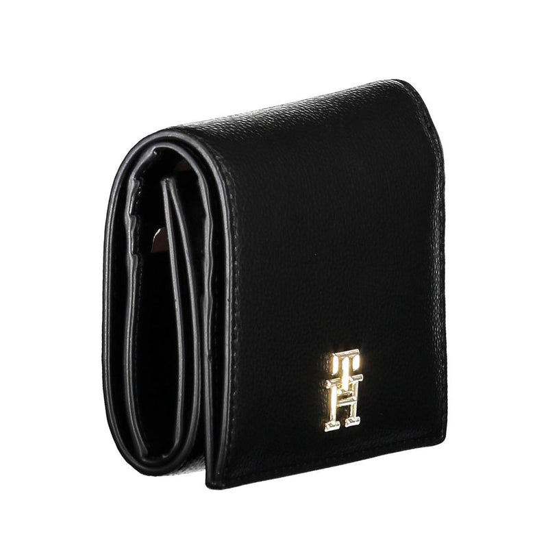 Tommy Hilfiger black polyurethane trifold women wallet with gold logo