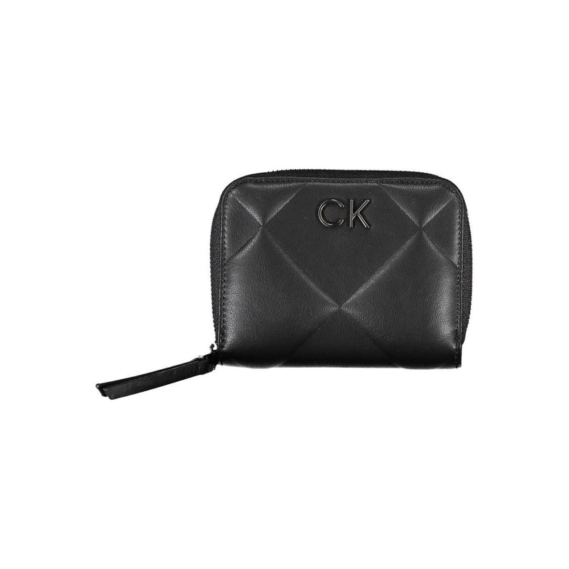 Black quilted polyester Calvin Klein zip-around wallet with silver CK logo