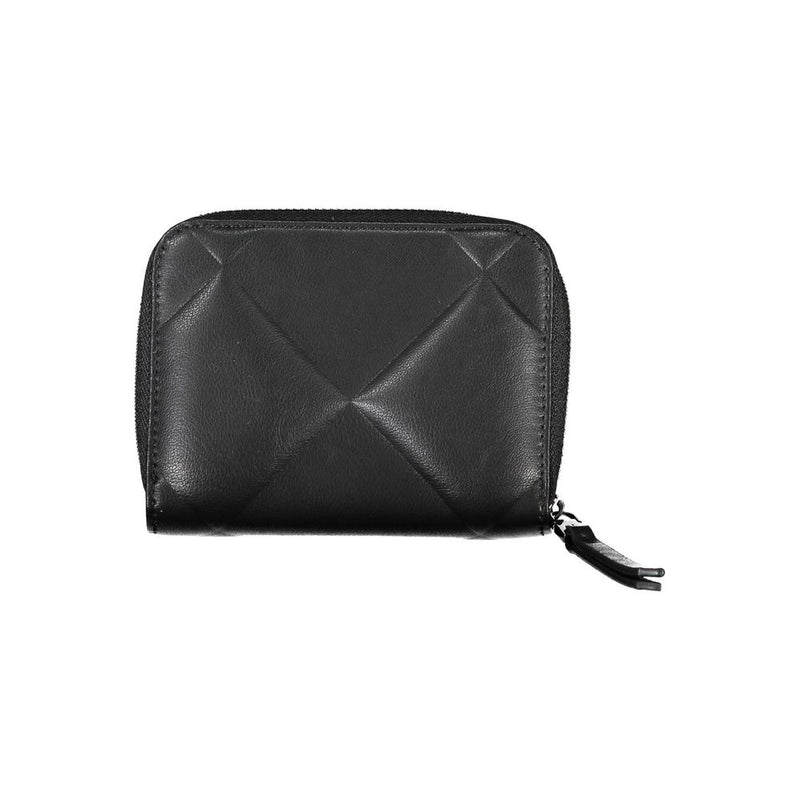 Black polyester quilted zip-around women's wallet