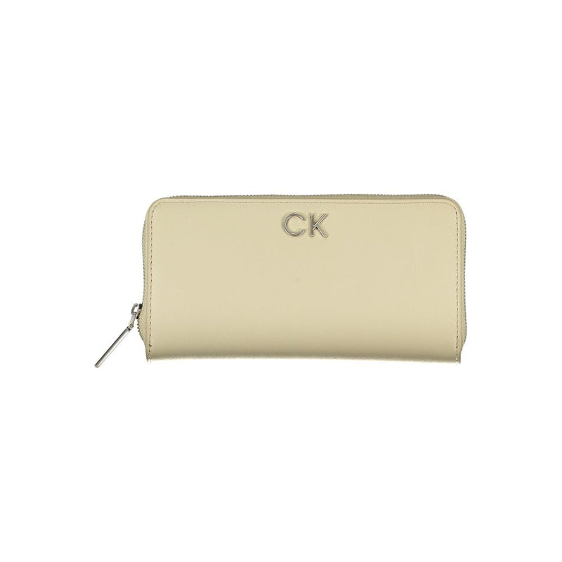 Calvin Klein beige polyurethane zip around women wallet with silver logo