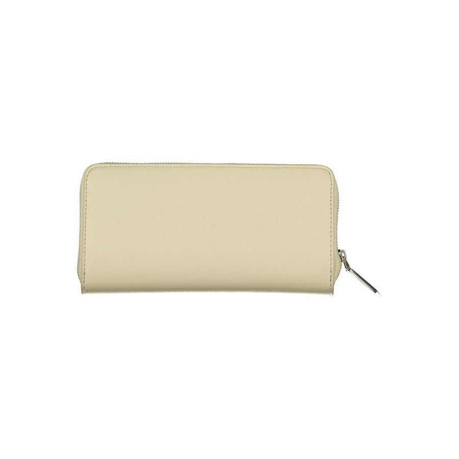 Calvin Klein beige polyurethane zip around women wallet with silver logo