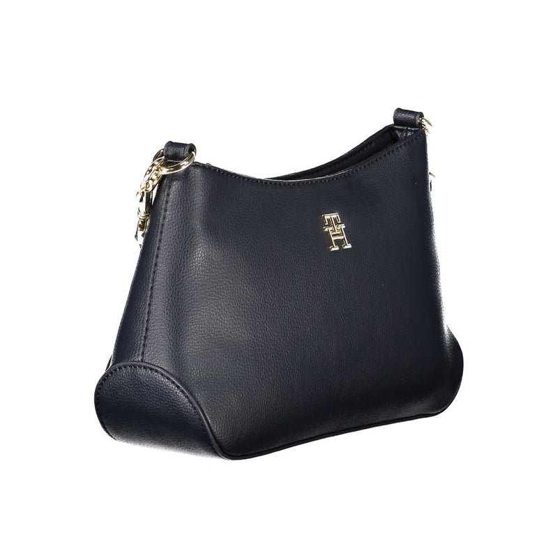 Blue polyester women shoulder bag by Tommy Hilfiger with gold hardware