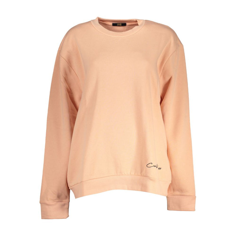 Peach pink polyester women's crewneck sweatshirt with long sleeves