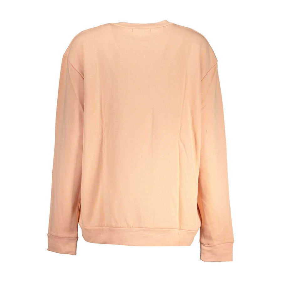 Peach pink polyester women's crewneck sweatshirt with long sleeves