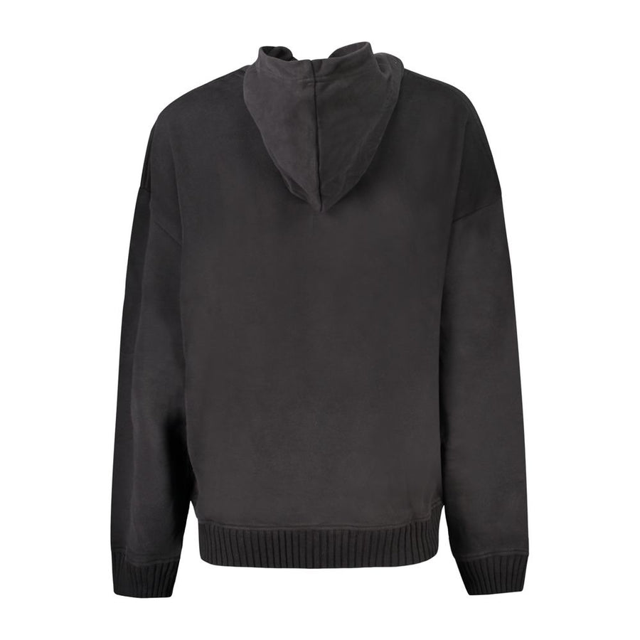 Black cotton hoodie for women with a drawstring hood and front pocket