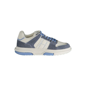 Tommy Hilfiger women's casual sneaker in white and light blue denim/polyurethane with a chunky sole design.