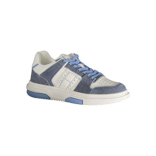 Tommy Hilfiger blue and off-white polyurethane sneaker with a casual low-top athletic style.