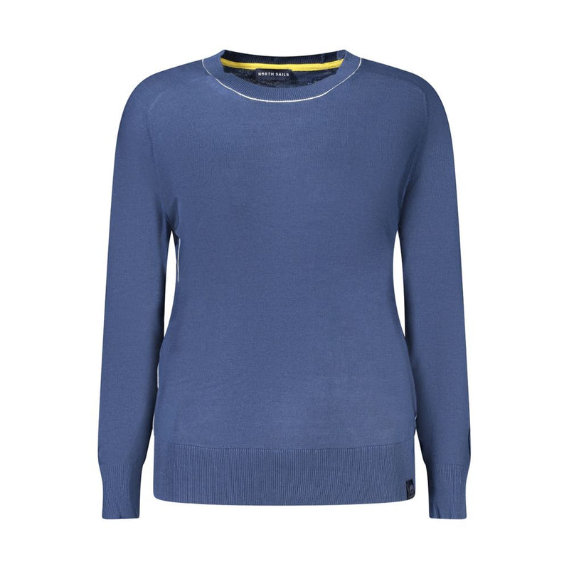 Blue crew neck women's sweater in smooth knit viscose with long sleeves