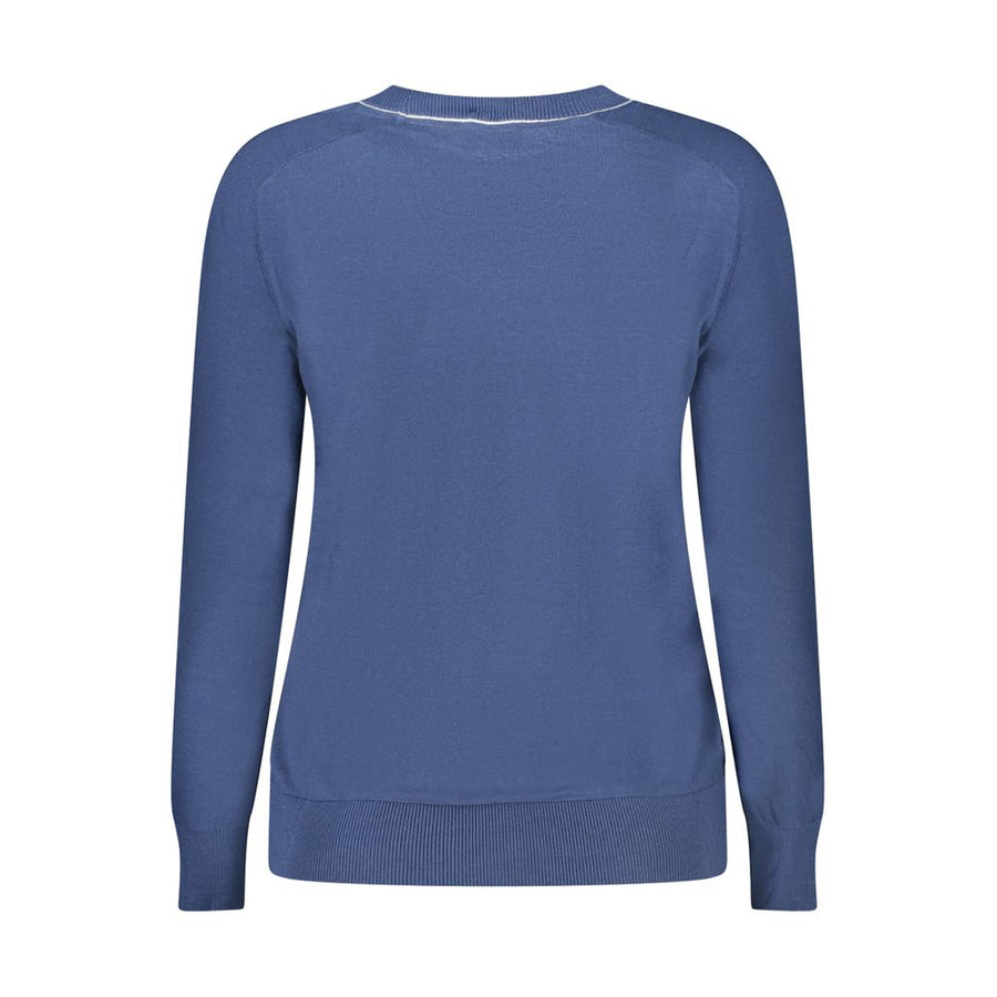 Blue crew neck women's sweater in smooth knit viscose with long sleeves