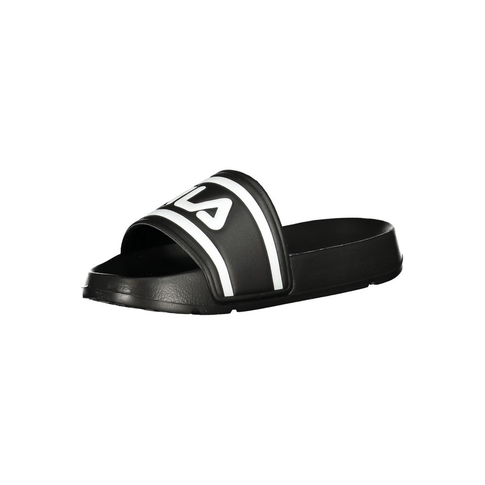 Fila black polyurethane women's slide slipper featuring a white logo band across the top.