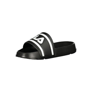 Fila black polyurethane women's slide slipper featuring a white logo band across the top.