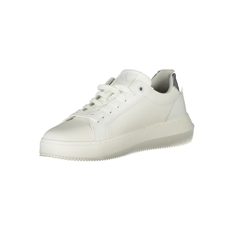 White Calvin Klein women's sneaker in polyurethane with a low-top, lace-up athletic style.