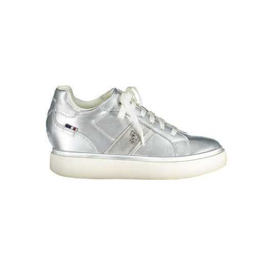 Silver U.S. Polo Assn. polyester lace-up platform sneaker for women.