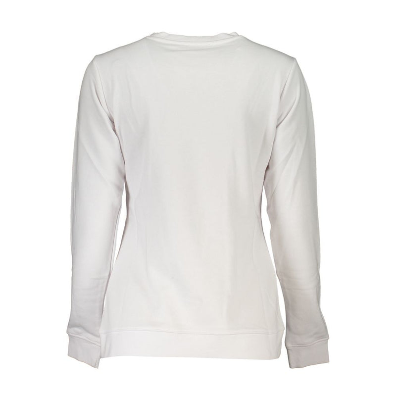 Back view of a plain white cotton women crewneck sweatshirt
