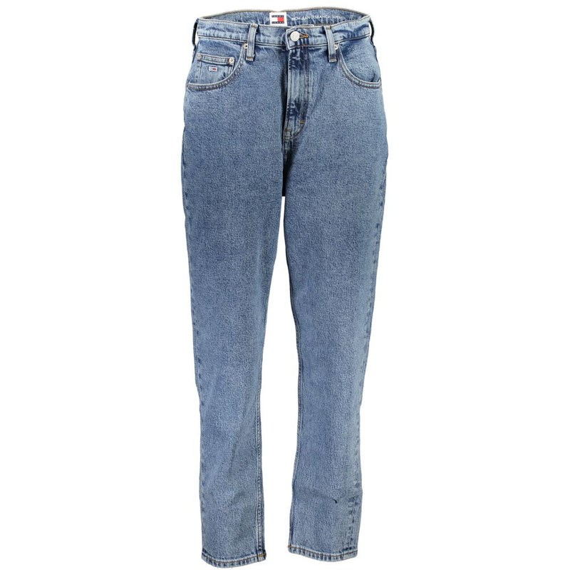 Blue cotton women mom jeans with high waist and tapered legs