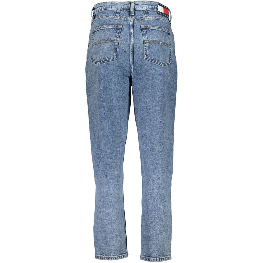 Blue cotton women mom jeans with high waist and tapered legs