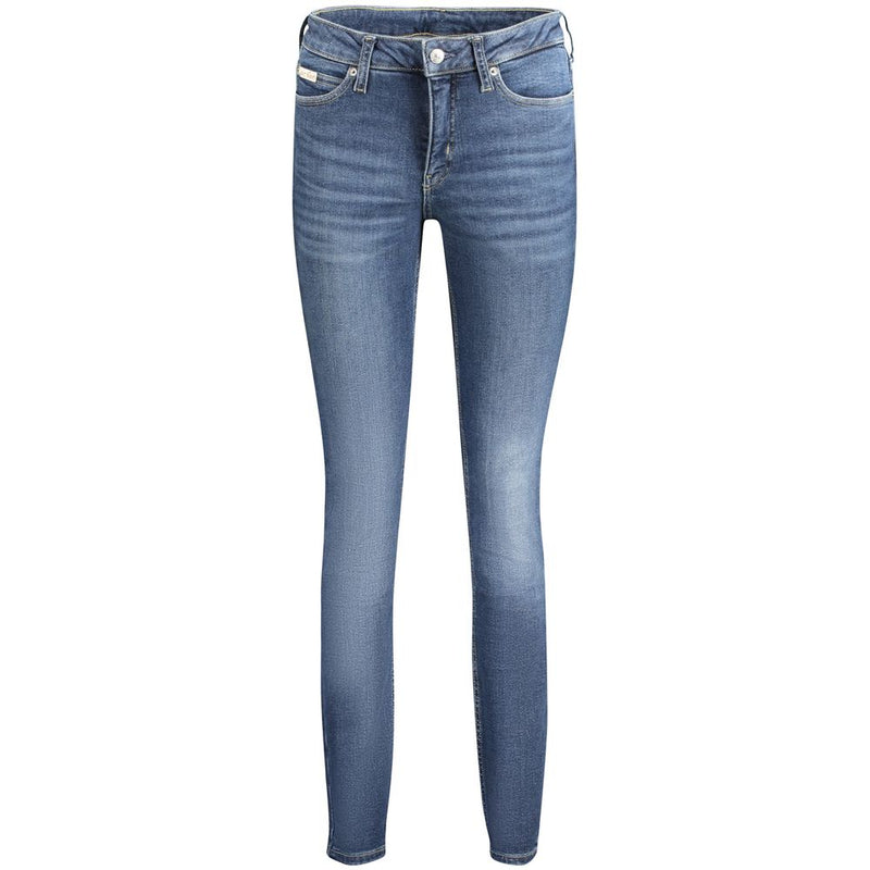Blue cotton skinny women jeans with faded wash
