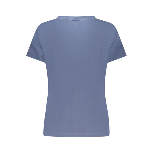 Blue cotton women's short-sleeve t-shirt seen from the back