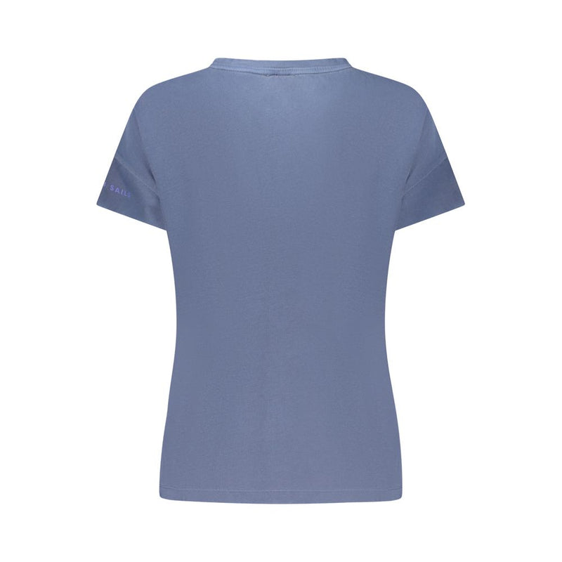 Blue cotton women's short-sleeve t-shirt seen from the back