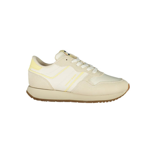 Beige Tommy Hilfiger polyurethane and suede lace-up sneaker for women.