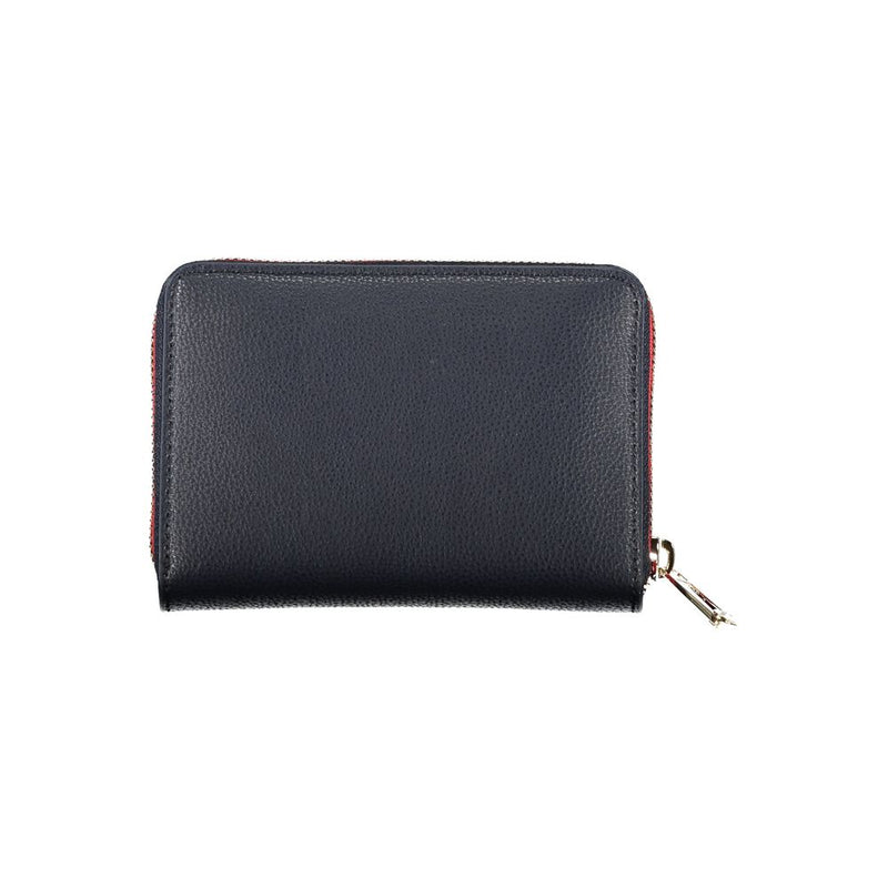 Dark blue textured polyurethane zip-around women's wallet