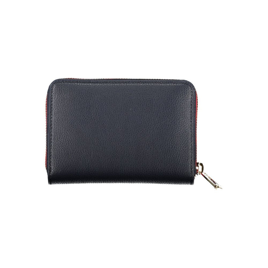 Dark blue faux leather zip-around women wallet with gold logo