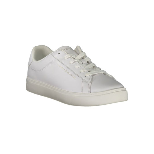 White Tommy Hilfiger Bianco polyurethane women's sneaker with lace-up style and branded side detail.