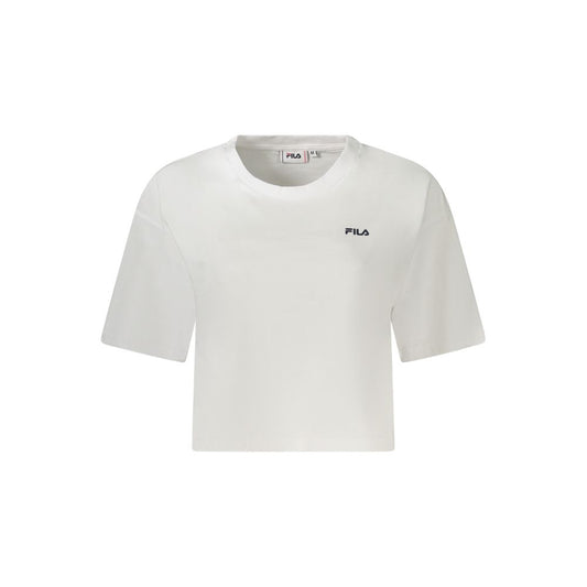White organic cotton short-sleeve women's t-shirt with a crew neck and small Fila logo on the chest