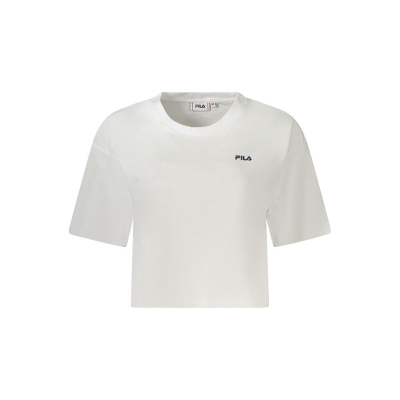 White organic cotton short-sleeve women's t-shirt with a crew neck and small Fila logo on the chest