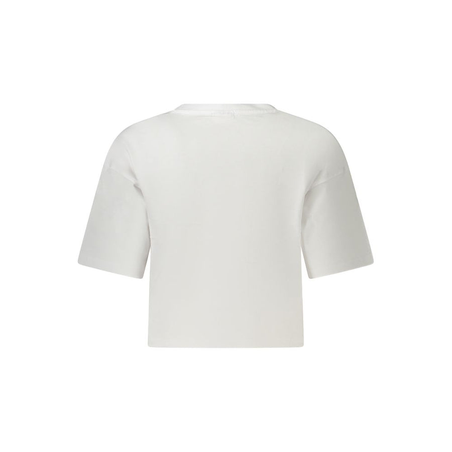 White organic cotton short-sleeve women's t-shirt with a crew neck and small Fila logo on the chest
