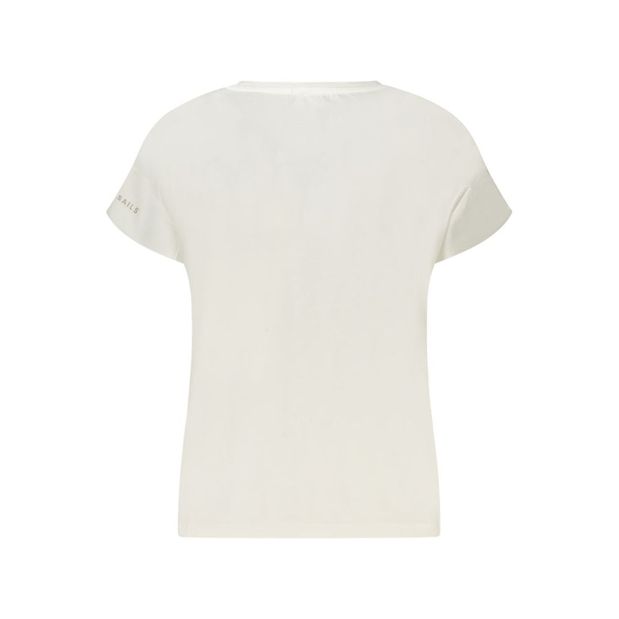 White cotton women t-shirt with short sleeves and chest text print