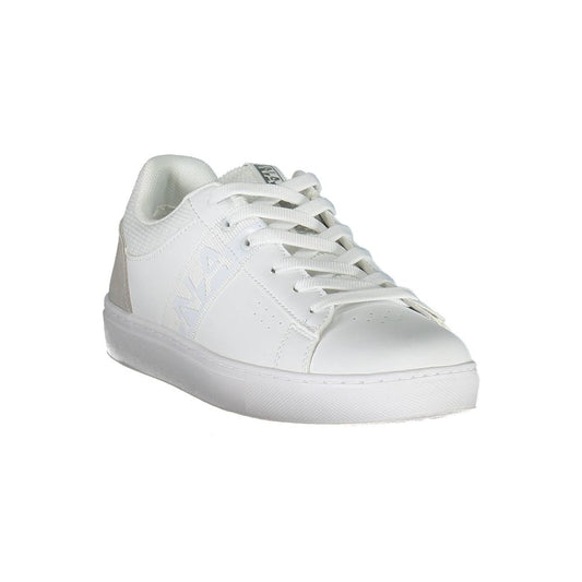 White Napapijri leather low-top sneaker for women with lace-up closure and side branding.