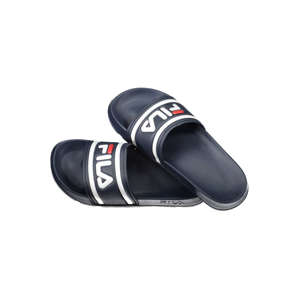 Blue polyurethane Fila women’s slide slippers with white logo branding.