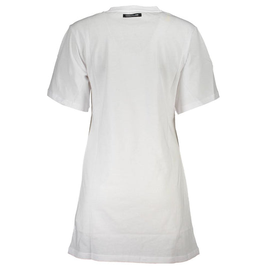 White cotton women's t-shirt viewed from the back