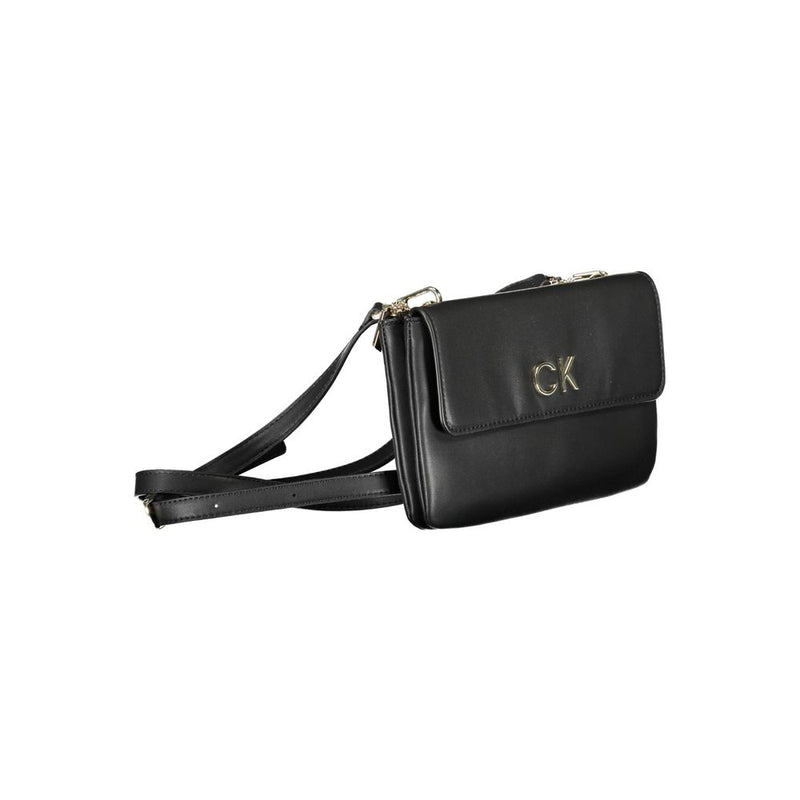 Black polyester Calvin Klein crossbody handbag with gold logo and strap