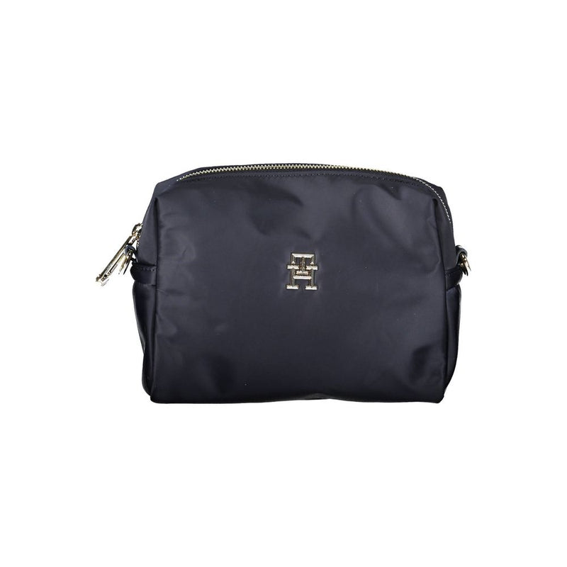 Tommy Hilfiger blue polyester shoulder bag with gold logo and zipper