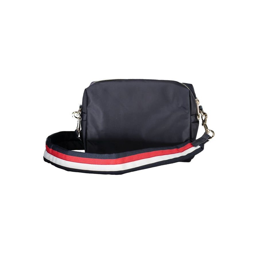 Tommy Hilfiger blue polyester shoulder bag with gold logo and zipper