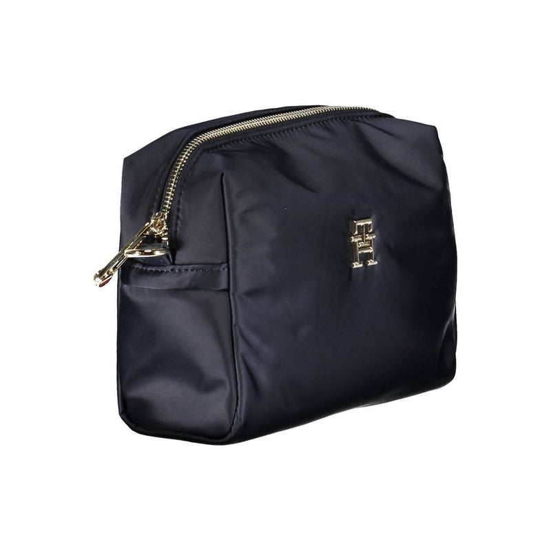 Dark blue polyester Tommy Hilfiger cosmetic bag with gold zipper and logo emblem