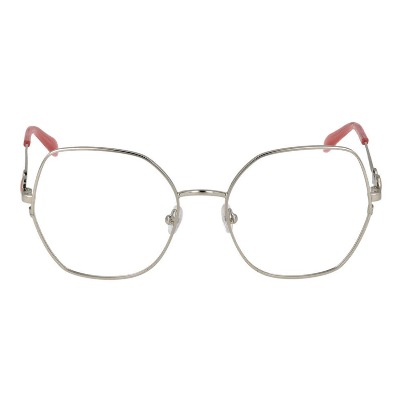 Emilio Pucci gray metal eyeglass frames with hexagonal shape and pink temple tips