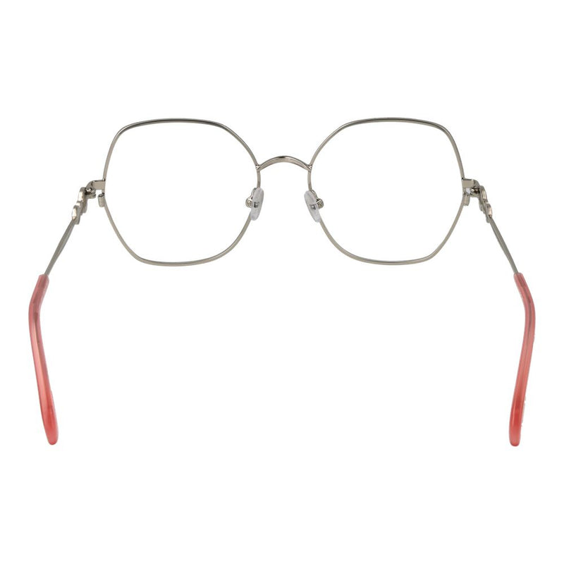 Emilio Pucci gray metal eyeglass frames with rounded lenses and pink temple tips