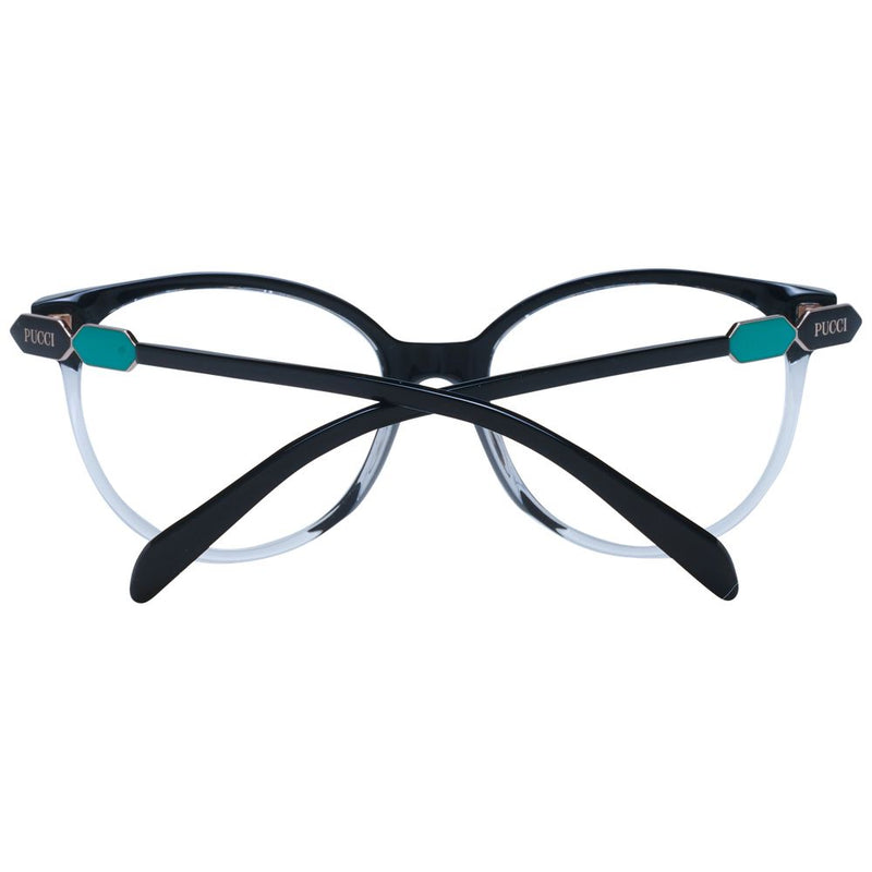 Emilio Pucci black and clear plastic cat-eye glasses frames with turquoise temples