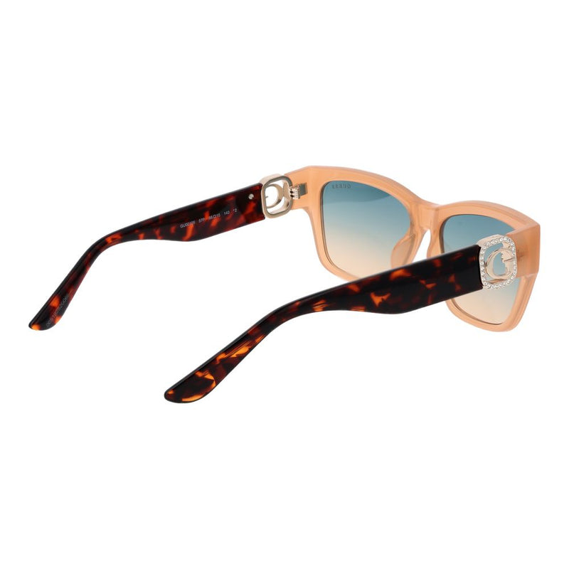Beige and tortoiseshell sunglasses with gradient lenses and rhinestone-embellished temples
