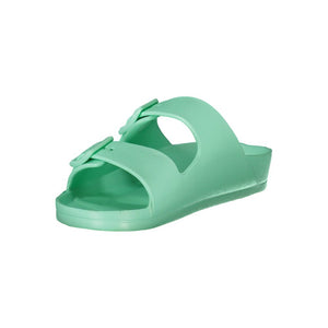 Mint green plastic double-strap slide sandal by Norway 1963.