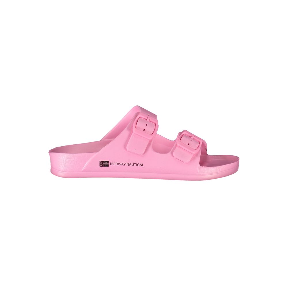 Pink Norway 1963 slip-on sandals made of plastic, featuring a double-buckle strap design.
